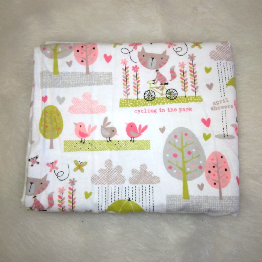 FABRIC Charming Flannel with cute Cats & Birds "Cycling in the Park" 1 y…